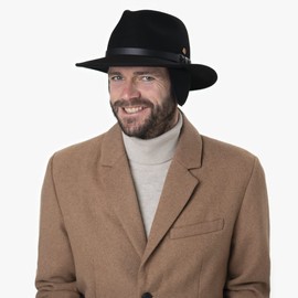 Mayser Georgia Outdoor Hat with Ear Flaps Women/Men - Made in The EU Winter Hat Men's Hat Shooting Hat Ear Flaps Leather Strap Winter Autumn Winter, black