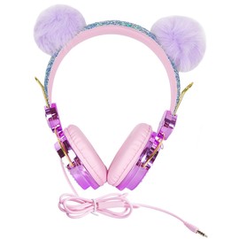 OSALADI Rhinestone Boy Girl Headphones with Fuzzy Design Over Ear Headset with Built Mic Maximum Volume Control for Boys and Girls Compatible with Smartphones and Computers
