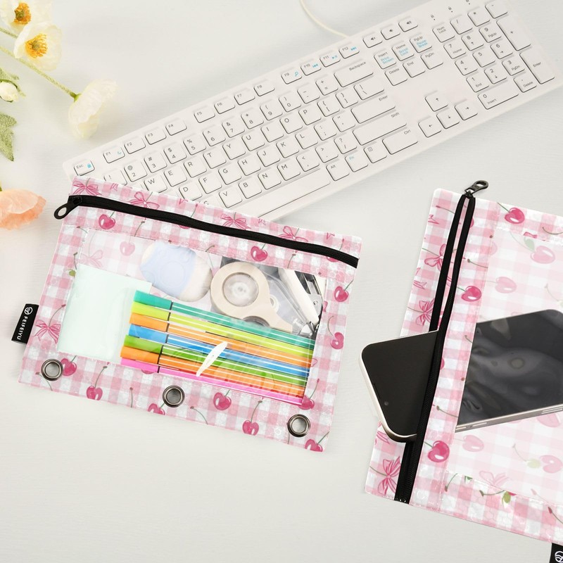 PDYRLEN Binder Pencil Pouches, Bow and Cherry Pencil Case with