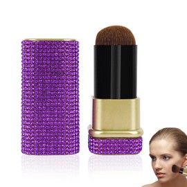 Biiange Retractable Blush Brush, Bling Diamond Makeup Brushes, Retractable Foundation Blusher Face Powder Cosmetic Tool, with Cover - Adjustable(1Pcs) (Purple)