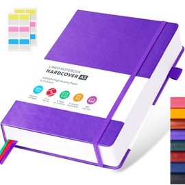 FOCUS DAY Notebook A5 Lined Diary Leather Hardcover 320 Pages Thick Journal Notepad for Adults Work, Writing, Notes, Learning, Travel, 14 x 21 cm, Purple