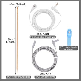 Ground Rod Kit, Portable Copper Grounding Rod with 40ft Cord, 15ft Cord and Anti-static Wristband, for Grounded Earth Connected Products(11.81inch Ground Rod)