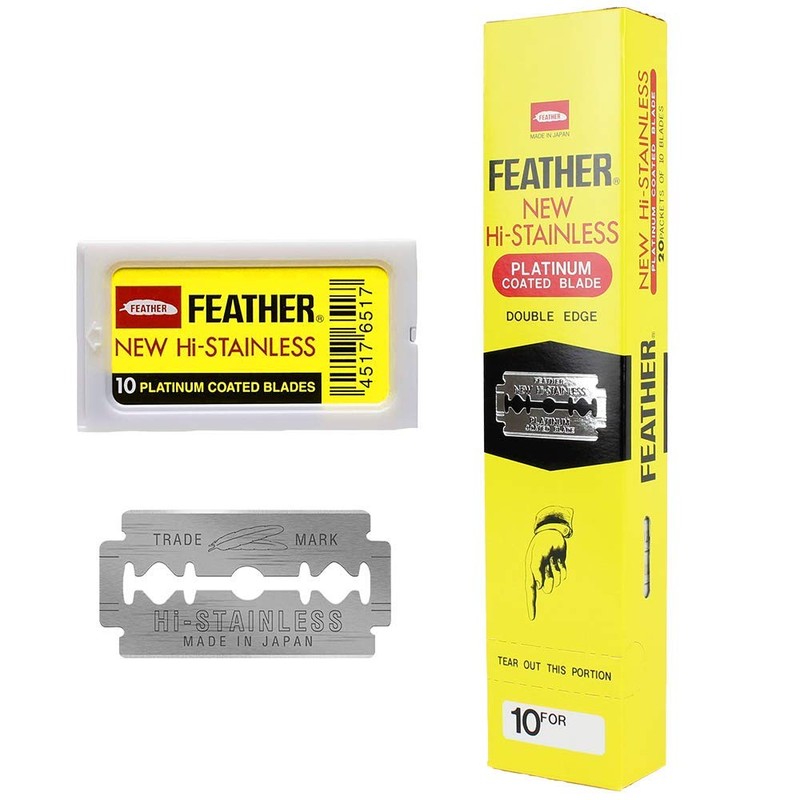 THE SHAVE FACTORY 10 Feather Double Edge Razor Blades, Yellow