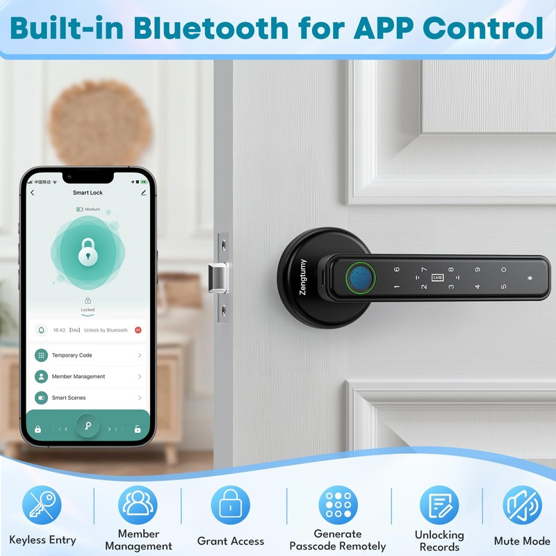 Zengtumy Fingerprint Door Lock, Door Locks for Bedrooms, Biometric Door