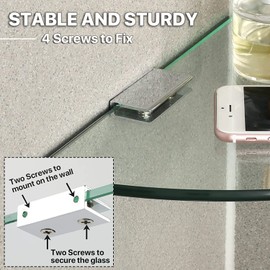 SAYAYO Glass Corner Shelf for Wall, Tempered Floating Glass Shelves for Bathroom 1 Pcs, Clear