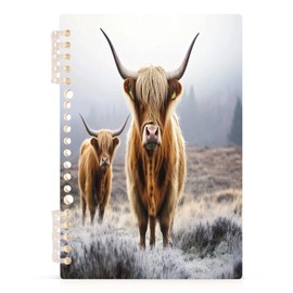 Kigai Highland Cow Spiral Notebook 8.3" x 5.7" Plastic Hardcover Journal College Ruled Paper Office Business Supplies, 60 Sheets/60 Lined Pages, 1 Pack