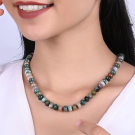 Gempires Bohemian Mossagate Necklace, Beaded Necklace, Layering Necklace, Choker Style Necklace for Girls and Teens, Everyday Wear, (18-inch Length)