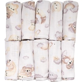 FENSILO Baby Muslin Nappies | Muslin Cloths | Burp Cloths - Pack of 10 70 x 80 cm for Baby and Newborn | Muslin Cloths for Boys and Girls | Cotton Burp Cloths | Cleaning| Wipe and Cover 01