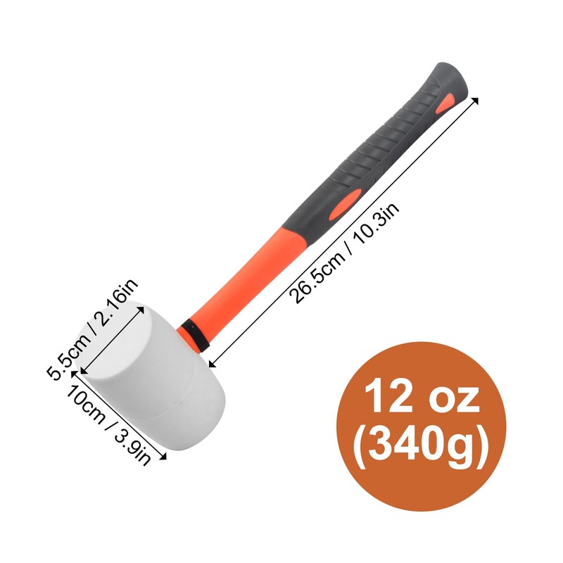 Bezavea Rubber Mallet 12oz, Mallet Hammer with fibreglass Handle, Soft