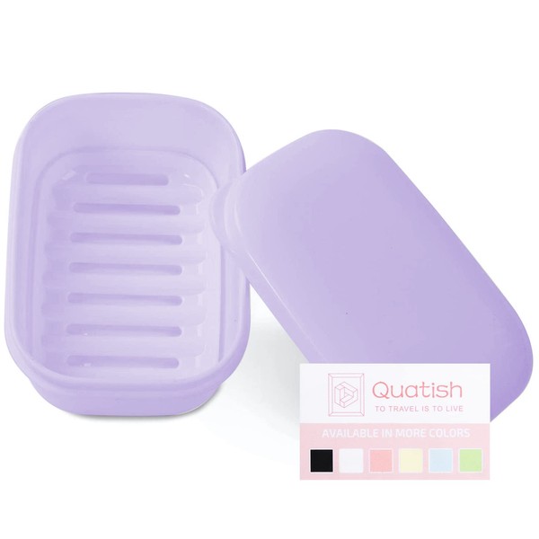 Quatish Leakproof Soap Dish with Lid & Draining Layer, Shatterproof