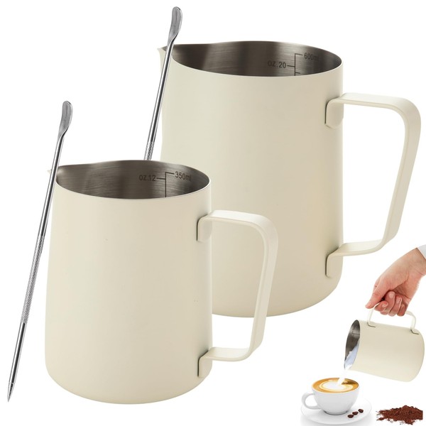 GBACHOOSE 2 Pack Milk Frothing Pitcher, 350ml/600ml Espresso Steaming Pitcher