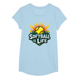 Softball is Life Passionate Player Sun Burst Athlete Gift T-Shirt, Girls, Baby Blue