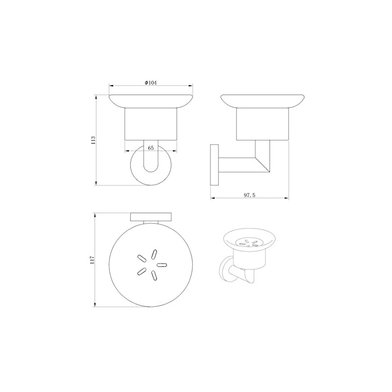 EcoSpa Rose Frosted Glass Soap Dish and Wall Mounted Holder