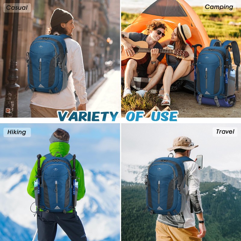 RAINSMORE Hiking Backpack Men Women 40L Waterproof Backpack Lightweight Foldable
