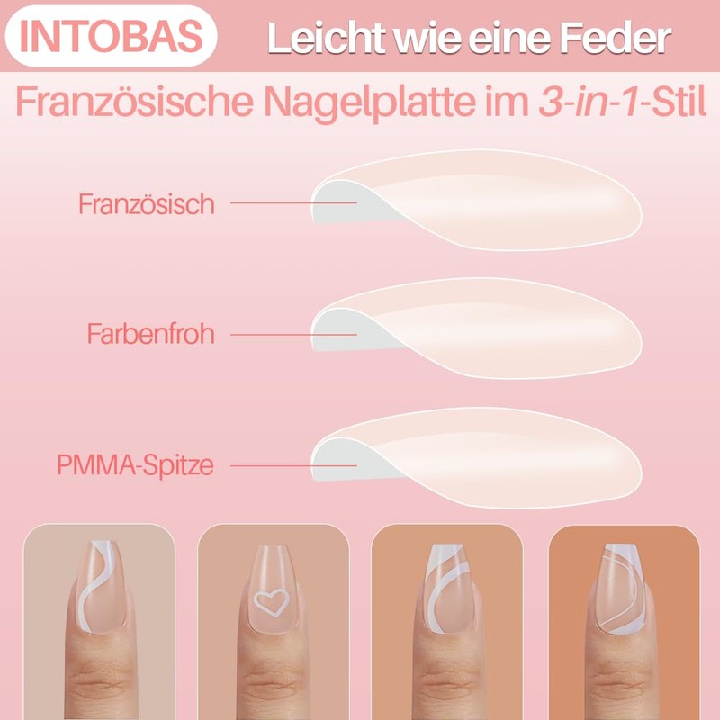 INTOBAS Pack of 160 Nude Square False Nails