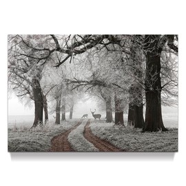 Winter Scene Canvas Wall Art: Nature Forest Landscape Prints White Snowy Trees Painting Wildlife Picture Elk Artwork for Living Room Bedroom Home Office