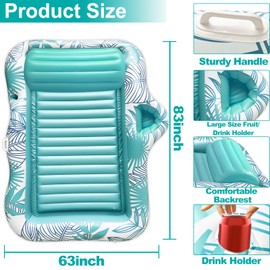 83" X 63" Extra Large Inflatable Tanning Pool Float Lounger for Adults with Backrest & Large Size Drink Holder, Water Filled Tanning Bed Pool Raft Floatie Blow up Pool Party Toys for Adults, Green