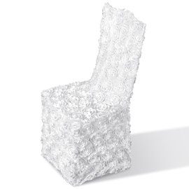 Moukeren 12 Pcs White Rosette Throne Chair Cover Satin Rosette White Stretch Banquet Spandex Fitted Chair Cover for Wedding Party Banquet Catering