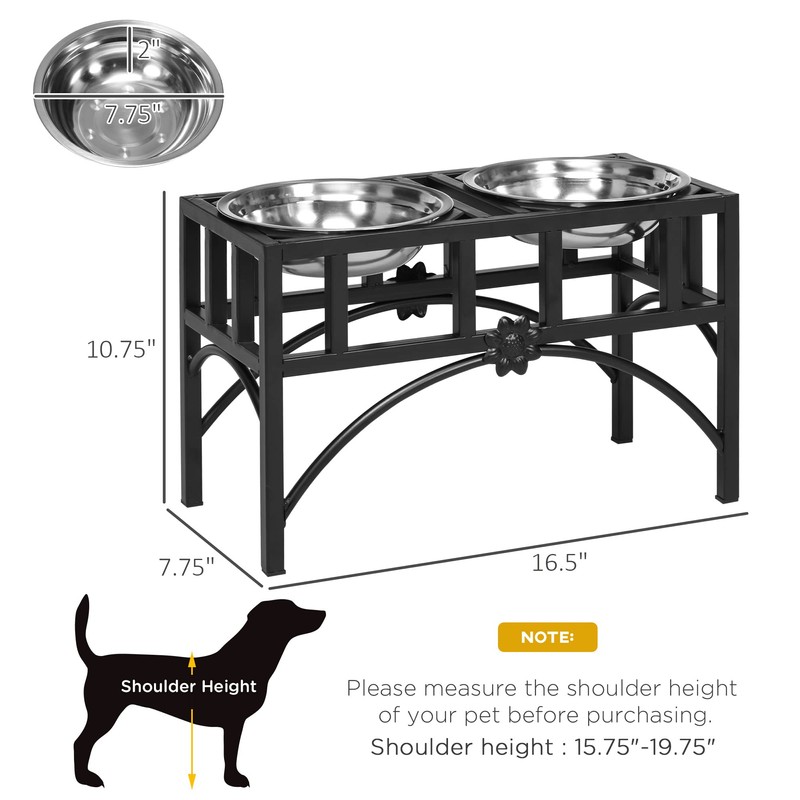 PawHut Elevated Dog Bowls, Double Stainless Steel Heavy Duty Dog