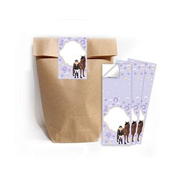 Junapack 12 Gift Bags (Natural) + 12 Stickers Girl with Horse for Party Bags Guest Gift at Children's Birthday Parties Girls