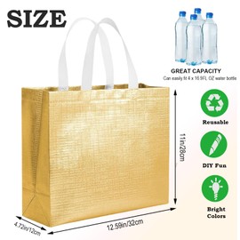 4Pcs Reusable Solid Color Tote Bags with Handles Non-Woven Tote Gift Bags,Rose Gold Shopping Tote Bag For Present,32*25*17 cm Extra Large Silver Gift Tote Bags for Party Favor Gift Bags Decorations
