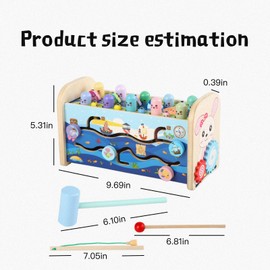 ​​7-in-1 Sensorik Spielzeug Montessori Spielzeug ab 1 Jahr, Holzspielzeug Lernspielzeug für Kleinkinder mit Klangspiel, Schlagspiel, Angelspiel – Sicher & Langlebig, Förderung von Feinmotorik & Geduld
