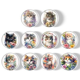 WELANE Fridge Magnet, 10 PCS Cute Cat Crystal Glass Magnetic Fridge Magnet for Kitchen, Office, Whiteboard (30mm/1.18in)