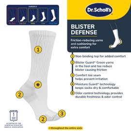 Dr. Scholl's Women Advanced Relief Blisterguard - 2 & 3 Pair Packs Non-binding Cushioned Moisture Management Socks, White, 8-12 US