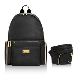 Lublu Diaper Bag Backpack with Baby Carrier, Hip Seat, Changing Pad, Insulated Pockets, Black or Grey (Black)