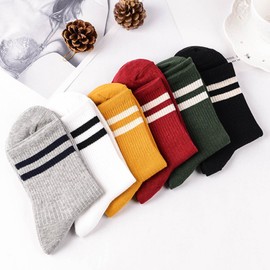 EUPSIIU 6 Pairs Striped Socks High Ankle Cotton Socks Tube Crew Socks,Womens Socks Cute Stripe Casual Cotton Crew Socks for Ladies,Casual Cotton Crew Socks Retro Ankle Socks for Ladies (multicolor)