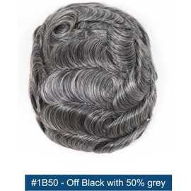HAPPY&CC Tupé para hombre, peluquín de piel fina de PU, sistema de reemplazo de cabello humano virgen europeo, prótesis capilar masculina con 50% de cabello sintético gris, 25 x 20 cm