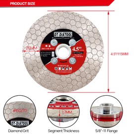 DT-DIATOOL Diamond Saw Blade 4.5 Inch with 5/8"-11 Flange for Cutting Porcelain Tile Ceramic Marble Artificial Stoneware Edge Grinding