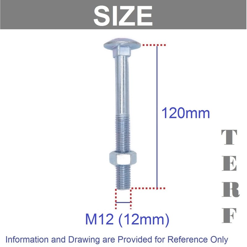 TERF® M12 X 120mm Cup Square Carriage Bolt and Nut