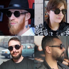 YAMEIZE Women's Vintage Round Steampunk Sunglasses with UV400 Protection Metal Frame Glasses Driving for Men, Gold/Yellow