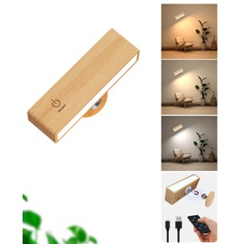 YiLaie LED Wall Sconces Rechargeable Wood,Battery Operated Wall Sconce with Remote,Wall Lights for Bedroom Wireless,Cordless Wall Lamp with 3 Color Temperature for Bedroom,Living Room,Bedside