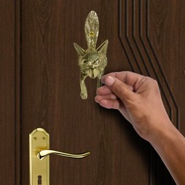 Fenzo Brass Fox Door Knocker Vintage Retro Style Antique Handcrafted Loud Front Door Knocker, Decorative Animal Design Home Porches Accessories, Easy to Install (Golden)