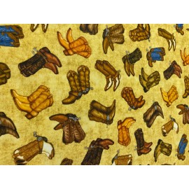 COWBOY COWGIRL BOOTS with SPURS SOUTHWEST BOOT YELLOW COTTON FABRIC FQ