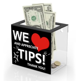 Tip Jar for Bartender Acrylic Tip Box for Money Suggestion Box Donation Jar Box 6 x 4 x 5 Inch Tip Jars Container Collection Box for Restaurant,Musicians,Driver,Bar