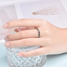 Abalone Shell Inlay Stainless Steel Rings Dainty Love/Heart Band Wedding red Cubic Zirconia Cz 3mm Ring for Women Her Teens Girls Girlfriend Size 9