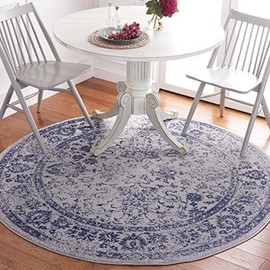 SAFAVIEH Adirondack Collection Area Rug - 4' Round, Grey & Navy, Distressed Vintage Floral Design, Non-Shedding & Easy to Clean, Ideal for Living Room, Bedroom, Dining Space (ADR109P)