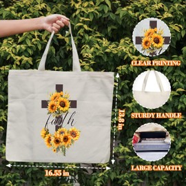 Levitatinyear Faith Canvas Tote Bag for Women, Sunflower Christian Tote, Religious Gift Bag, Library Book Bag, Shoulder Bag Christian Gifts for Women Friends Colleagues -31