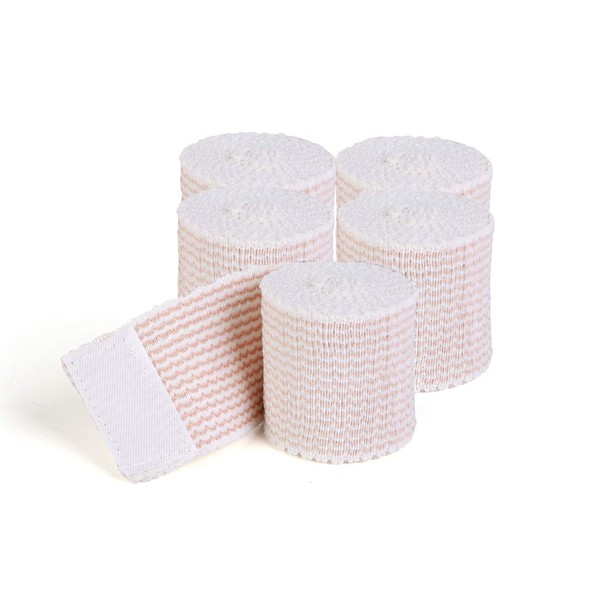 HOSPORA - Vendaje elástico de algodón, 5 cm x 4 – 4,5 m, longitud estirada con cierre de gancho y bucle, vendaje de compresión sin látex (paquete de 5)