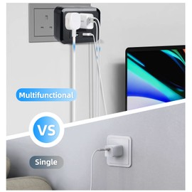 Wall Surge Protector - 3 AC Outlets and 2 USB Ports Power Strip with Premium Protection, Wall Mount Outlet Splitter, Extender Charging Station (Black)