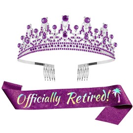 ALRBE TIN Officially Retired Crown Sash Set Women Retirement Tiara & Sash Set for Retirement Party Events Supplies, One Size, Polyester