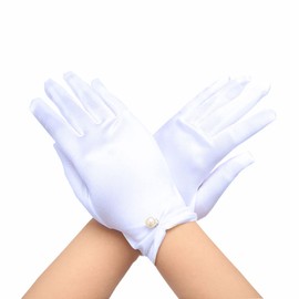 Casdre Bride Wedding Gloves Short Satin Bridal Gloves Pearl Evening Party Wrist Length Gloves for Women and Girls (A White)