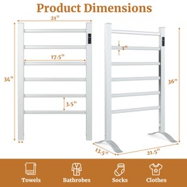 Tangkula Freestanding & Wall Mounted Towel Warmer, 6 Bars Heated Towel Rack w/ 8H Timer & LED Display, Aluminum Towel Heater w/Overheat Protection & Constant Temperature Control (Silver, 6 Bars)