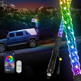 1PC 2FT RGB LED Whip Light with App & Remote Control, Led Whip Light Side by Side, Spiral RGB Chasing Lighted Antenna Whips for Polaris RZR Can-am Buggy UTV ATV RZR Offroad Truck