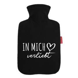 Huuraa Wärmflasche In Mich verliebt Geschenk 1,8 Liter Black Classic Veloursbezug In Mich Präsent
