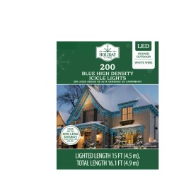 Holiday Time 200-Count Blue LED High-Density Icicle Christmas Lights with White Wire, 16.1'