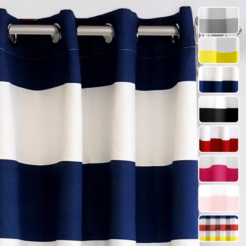DriftAway Navy Stripe Room Darkening Window Curtains 84 Inch Long